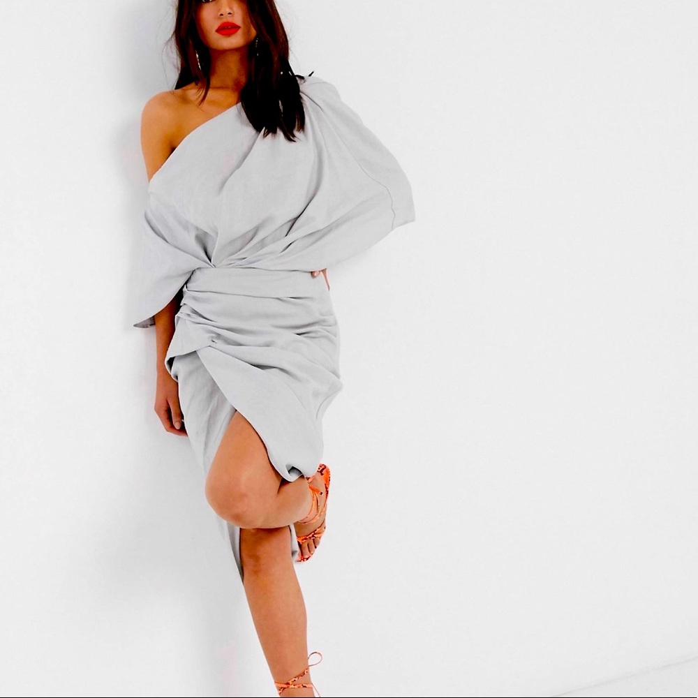 ASOS drape asymmetric linen midi dress. Linen. Smoke free home.